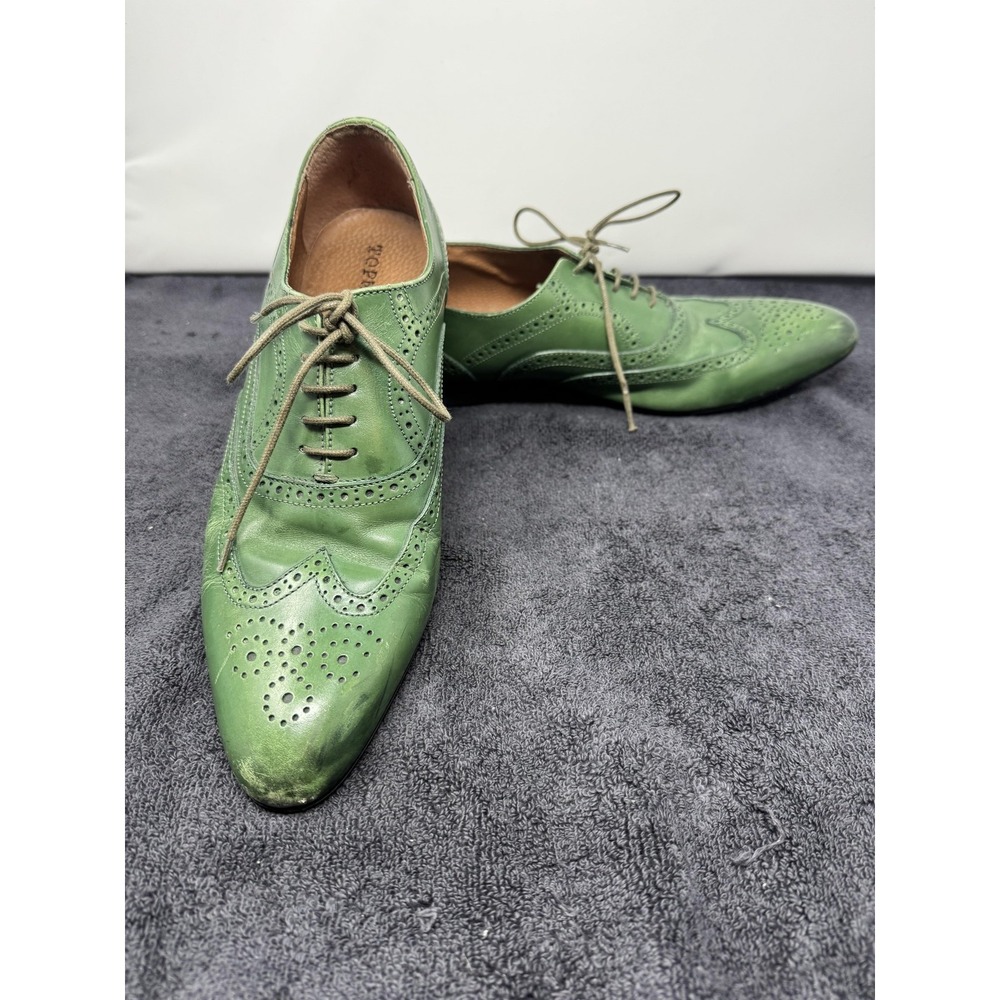 Topman Shoes Mens EU 43/US 10 Green Leather Wingtip Oxford Brogue Dress Lace Up‎